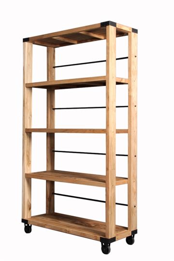 Reol i massivt genbrugs teak L115xH206xD45cm